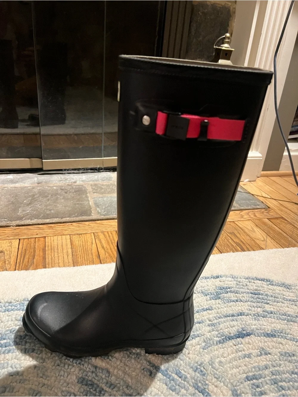 Hunter Black Tall Rain Boots with Pink Accent